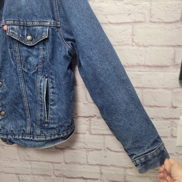 VTG 80s Levis Sherpa Lined Denim Trucker Jacket Size 42R USA Made Snap Closure - Picture 2 of 10